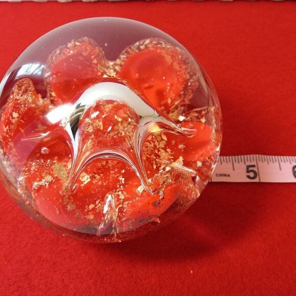Vintage Huge Center Domed Bubble Lava Red & Gold Flecks Paperweight Cottagecore - Picture 8 of 8